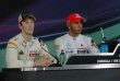 Grosjean a Hamilton na tiskové konferenci po kvalifikaci
